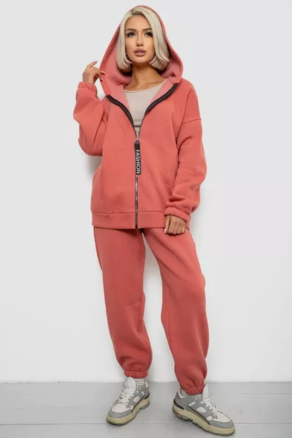 Спортивный костюм женский на флисе, цвет коралловый, 247R1058-5