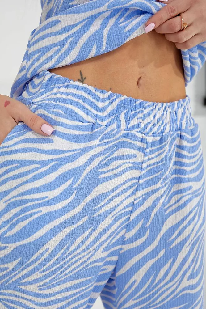 Купить Костюм женский повседневный с принтом, цвет голубой, 257R815-1 - Фото №6