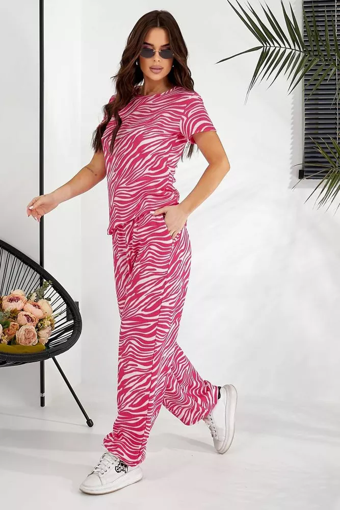 Купить Костюм женский повседневный с принтом, цвет розовый, 257R815-1 - Фото №9