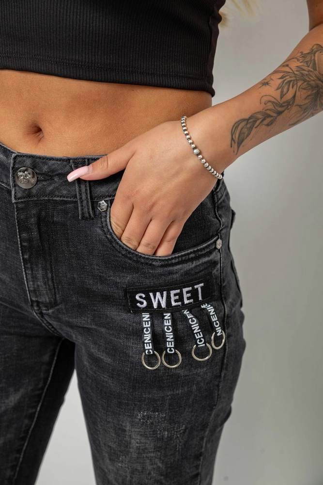 Купити Джинси жіночі однотонні Skinny, колір сірий, 244RRE-6028 - Фото №5