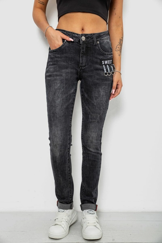 Купити Джинси жіночі однотонні Skinny, колір сірий, 244RRE-6028 - Фото №1