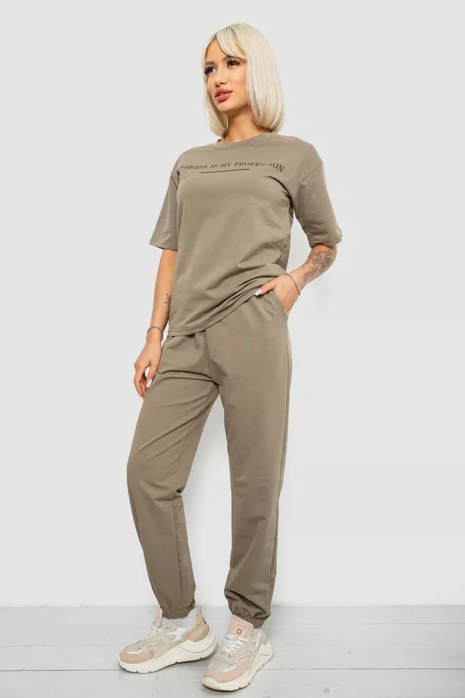 Купить Костюм женский повседневный однотонный, цвет хаки, 221R101 - Фото №3