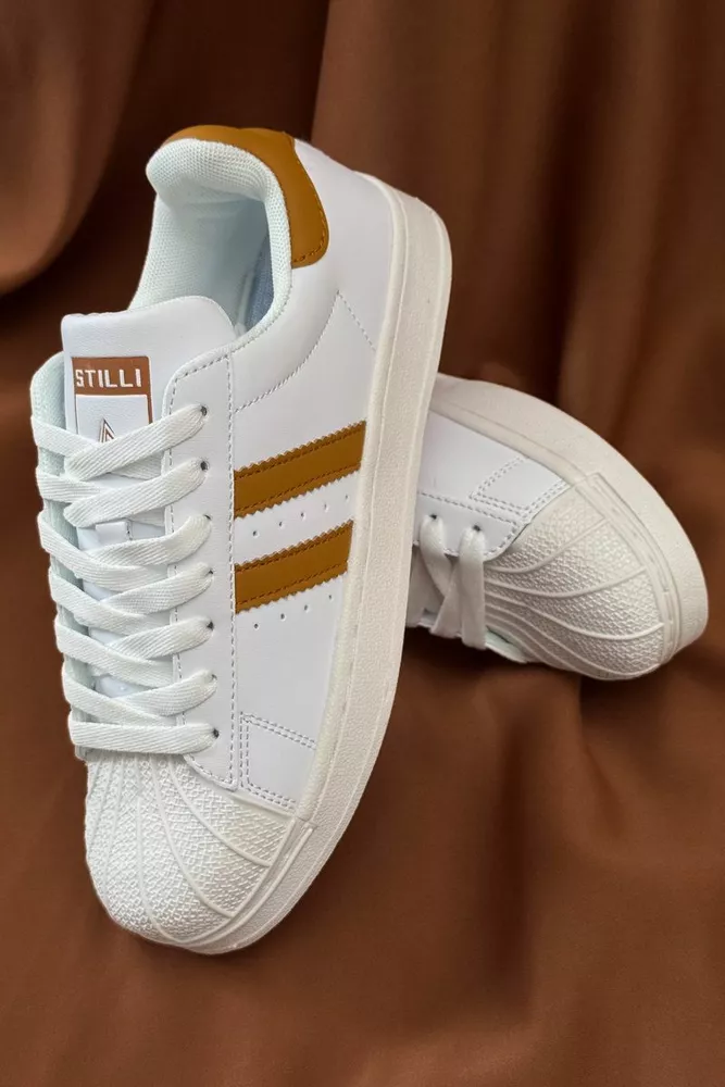 Купить Кроссовки женские демисезонные, цвет бело-коричневый, 248RHB640 оптом - Фото №1