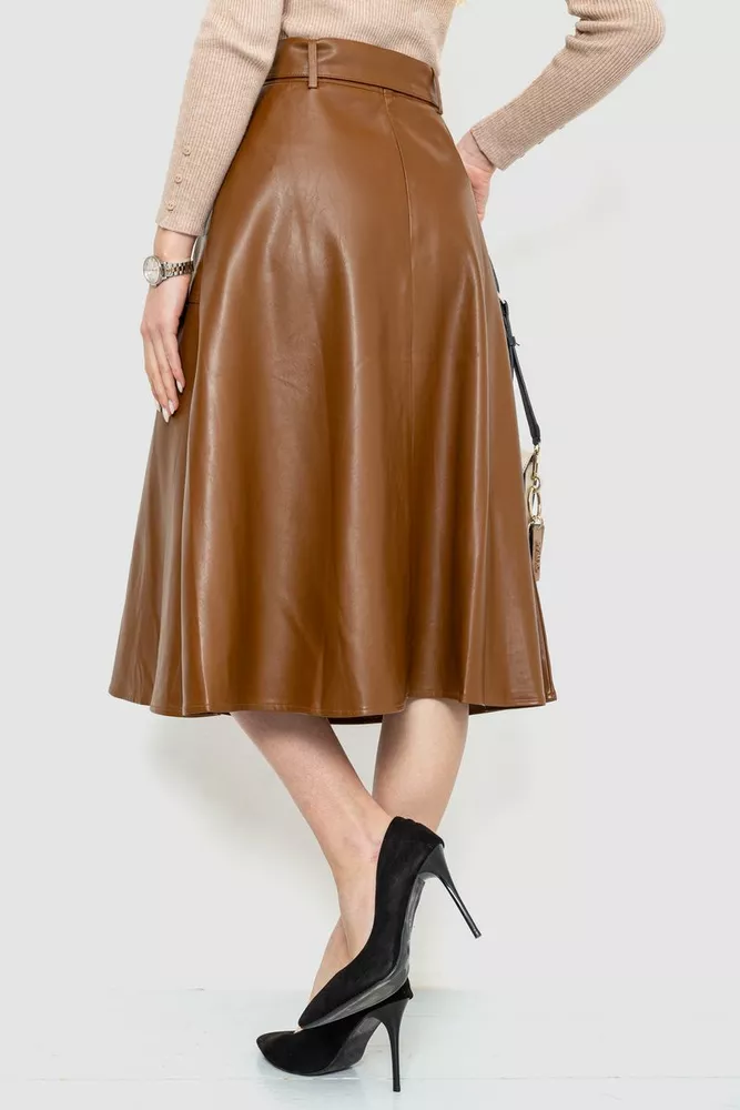 Купить Юбка свободного кроя из экокожи, цвет коричневый, 186R5209 - Фото №4