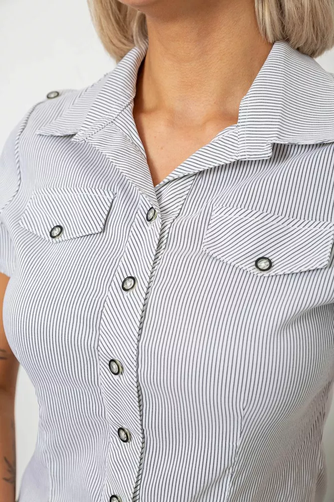 Купить Рубашка классическая в полоску, цвет серо-белый, 230R667 оптом - Фото №5
