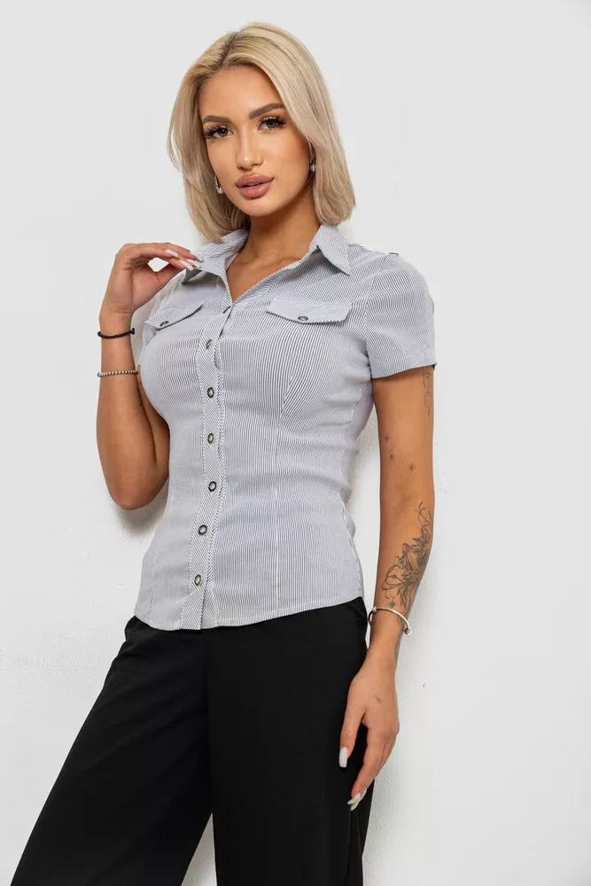 Купить Рубашка классическая в полоску, цвет светло-серый, 230R667 оптом - Фото №3