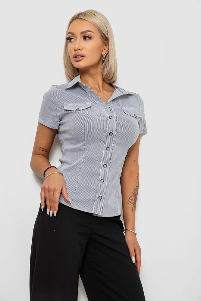 Купить Рубашка классическая в полоску, цвет серый, 230R667 оптом - Фото №3