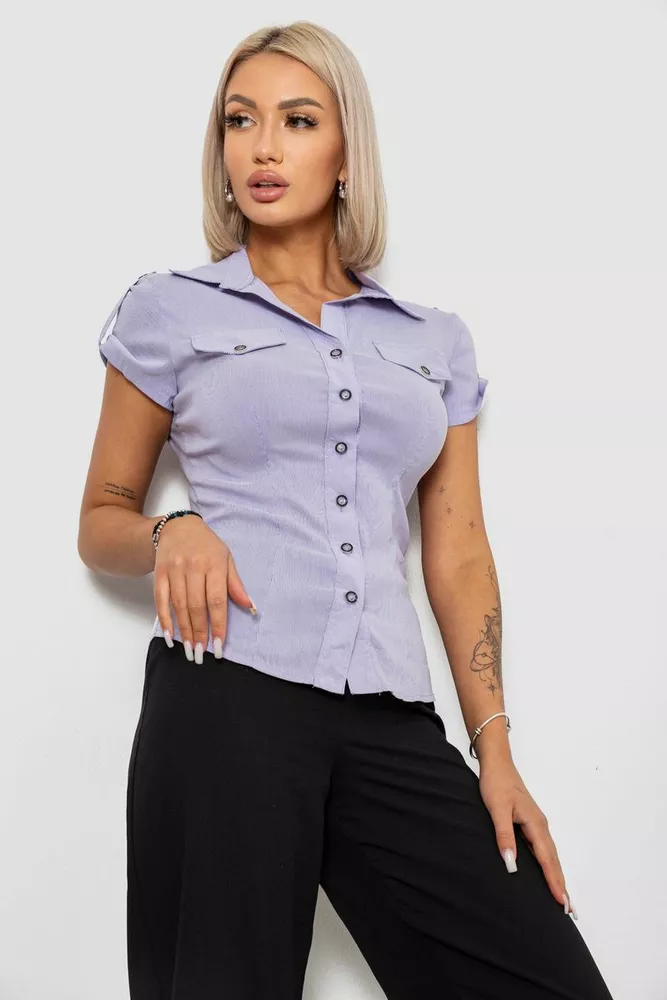 Купить Рубашка классическая в полоску, цвет сиреневый, 230R667 оптом - Фото №3