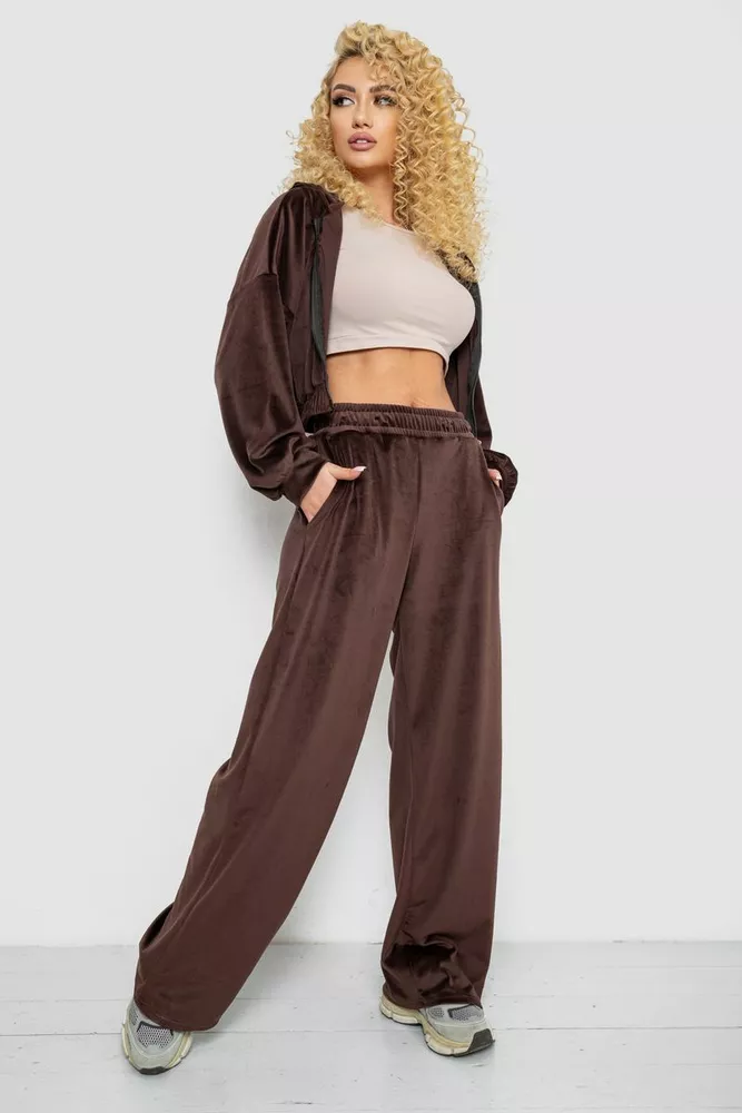 Купить Спортивный костюм женский велюровый на молнии  -уценка, цвет шоколадный, 177R065-U - Фото №2