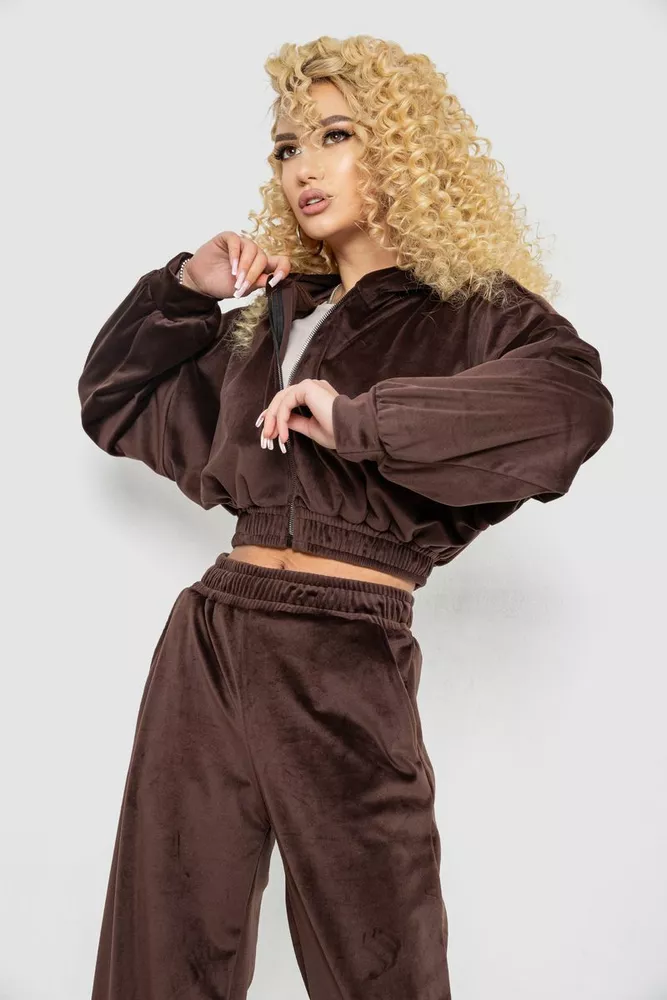 Купить Спортивный костюм женский велюровый на молнии  -уценка, цвет шоколадный, 177R065-U - Фото №3