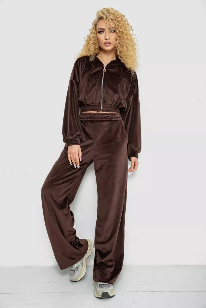 Купить Спортивный костюм женский велюровый на молнии  -уценка, цвет шоколадный, 177R065-U - Фото №1