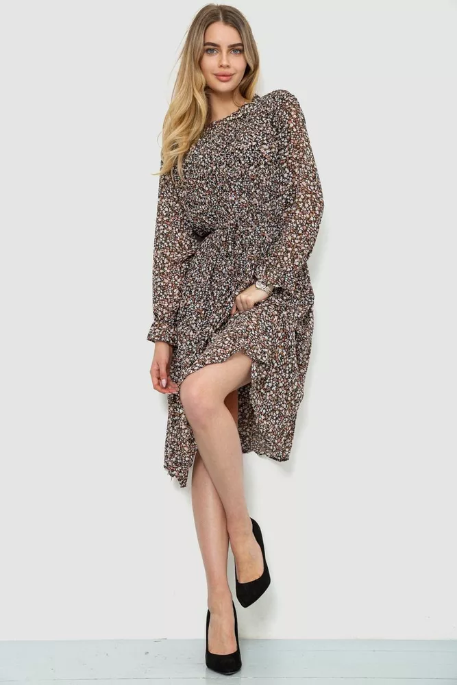 Купити Сукня шифонова, колір чорно-коричневий, 246R907 - Фото №1