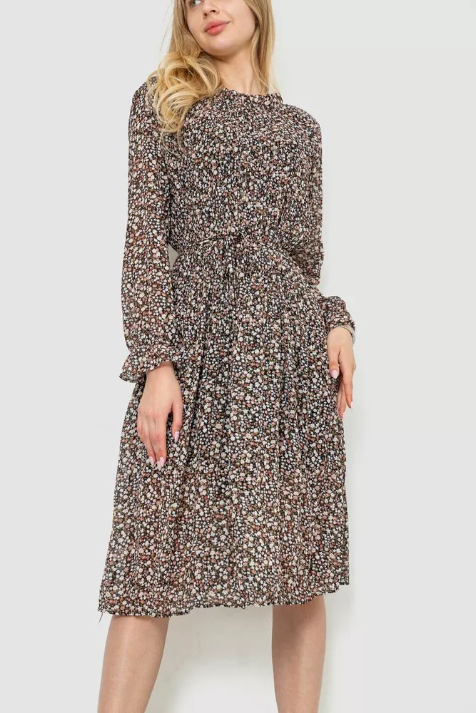 Купити Сукня шифонова, колір чорно-коричневий, 246R907 - Фото №2