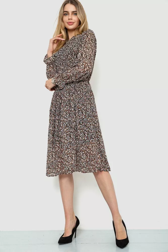 Купити Сукня шифонова, колір чорно-коричневий, 246R907 - Фото №3