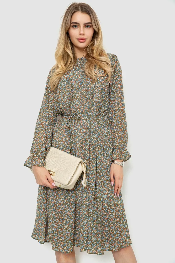 Купити Сукня шифонова, колір оливковий, 246R907 оптом - Фото №1