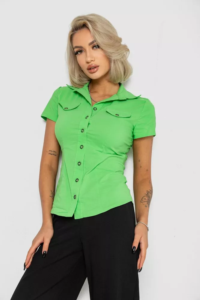 Купити Сорочка жіноча однотонна  -уцінка, колір зелений, 230R068-11-U-92 - Фото №3