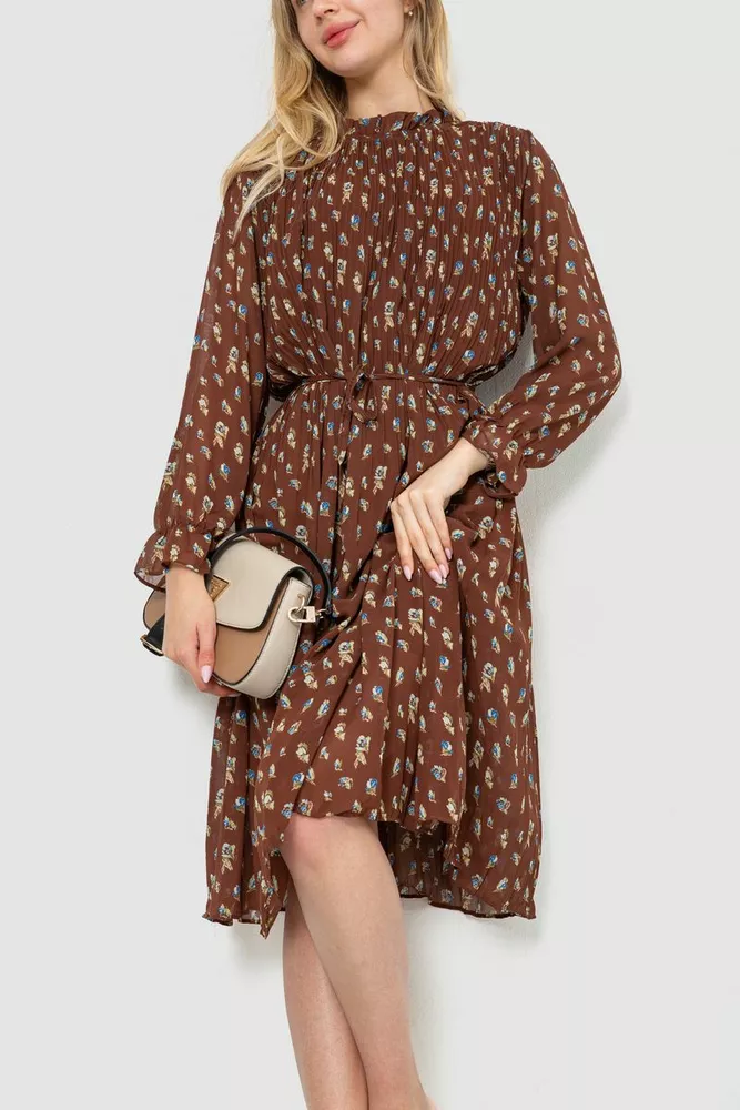 Купити Сукня шифонова, колір коричневий, 246R907 - Фото №2