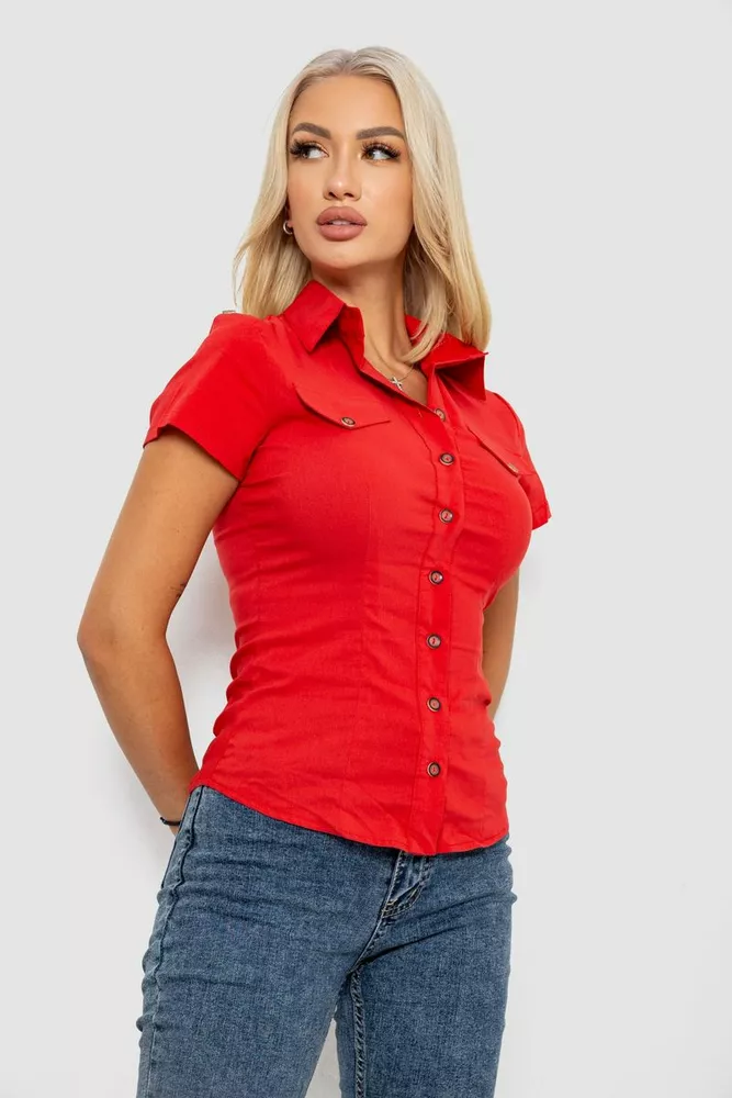 Купити Сорочка жіноча однотонна  -уцінка, колір червоний, 230R068-1-U-340 оптом - Фото №3