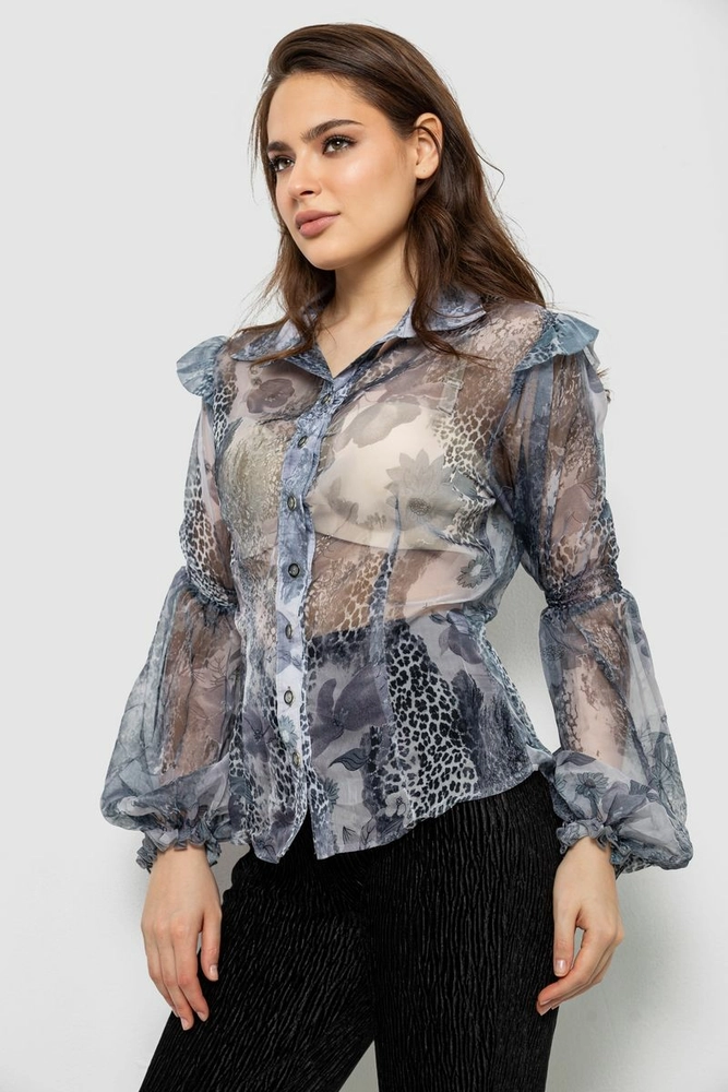 Купить Блуза женская с принтом шифоновая, цвет серый, 230R1503-1 - Фото №3