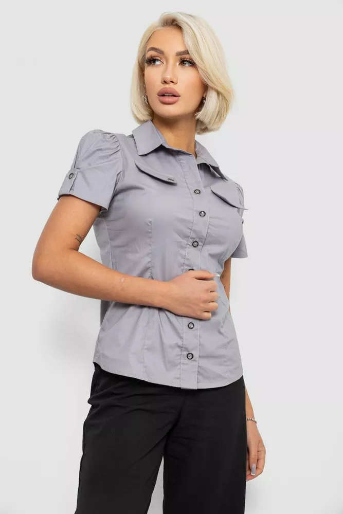 Купить Рубашка женская однотонная  -уценка, цвет серый, 230R068-15-U-13 - Фото №3
