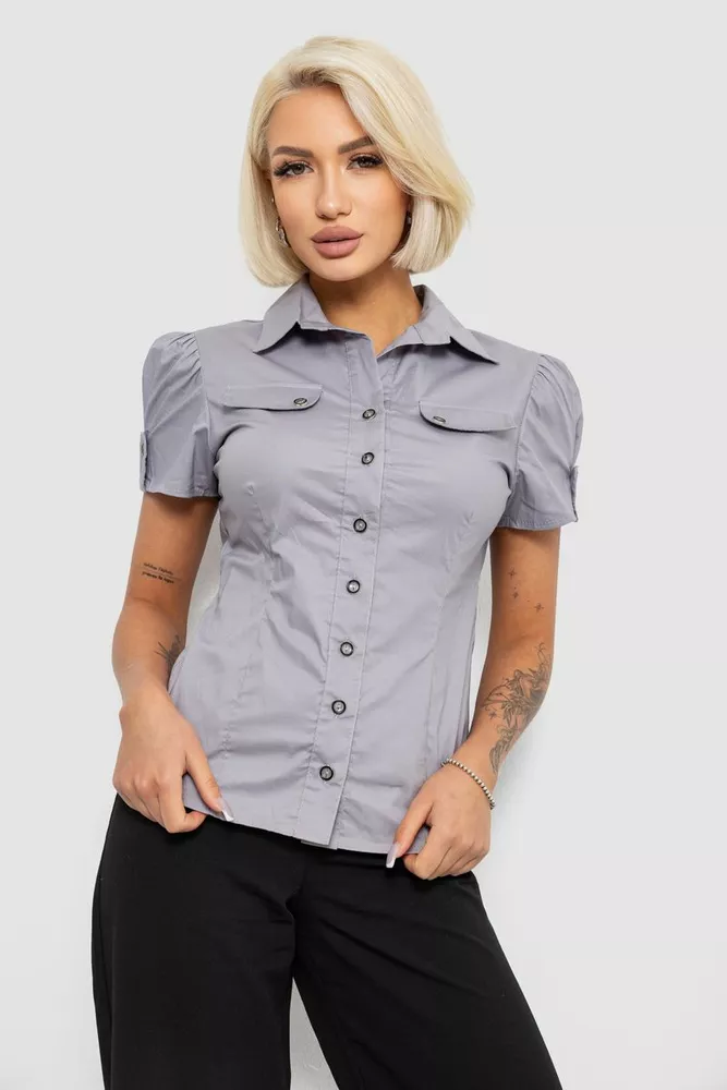 Купить Рубашка женская однотонная  -уценка, цвет серый, 230R068-15-U-13 - Фото №1