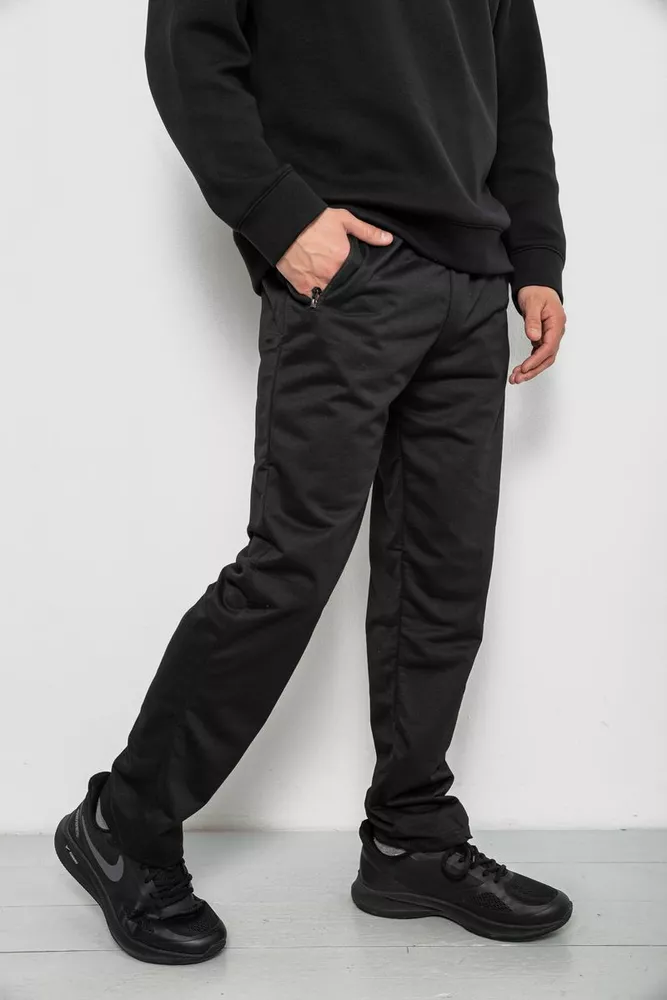 Купити Спортивні штани чоловічі однотонні, колір чорний, 244RY-440 - Фото №3