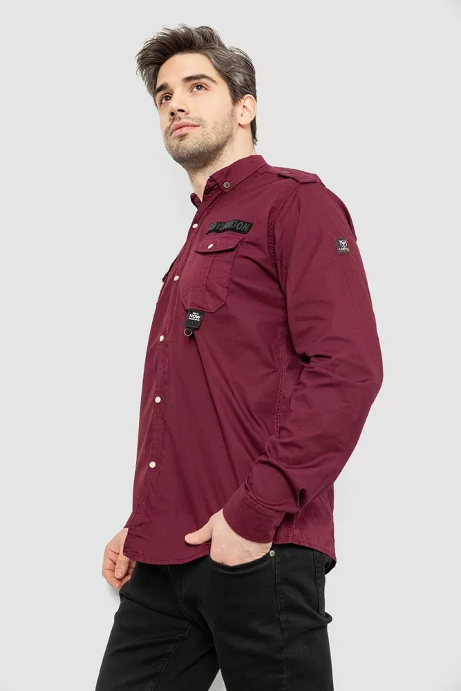 Купити Сорочка чоловіча однотонна з принтом  -уцінка, колір бордовий, 186R02-U-1 - Фото №3