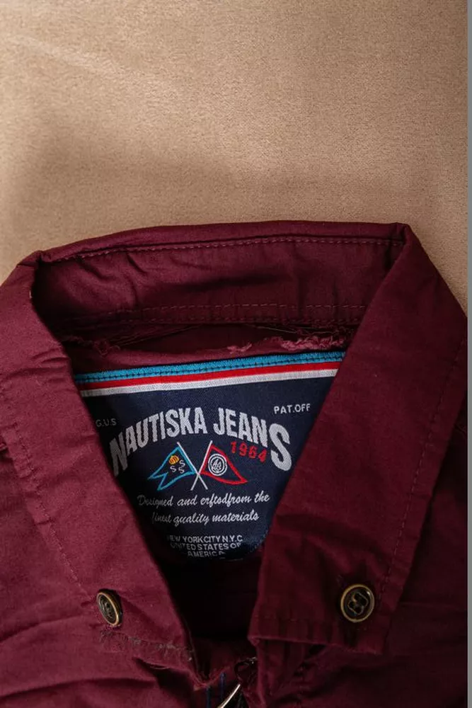 Купить Рубашка мужская однотонная с принтом  -уценка, цвет бордовый, 186R02-U-4 оптом - Фото №6