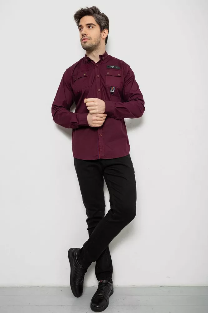 Купити Сорочка чоловіча однотонна з принтом  -уцінка, колір бордовий, 186R01-U-4 оптом - Фото №2