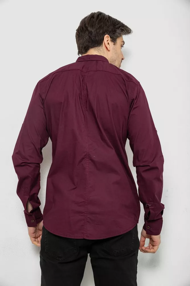 Купити Сорочка чоловіча однотонна з принтом  -уцінка, колір бордовий, 186R01-U-4 оптом - Фото №4