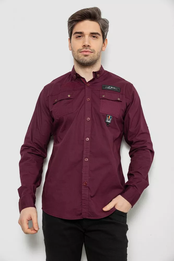 Купити Сорочка чоловіча однотонна з принтом  -уцінка, колір бордовий, 186R01-U-4 оптом - Фото №1