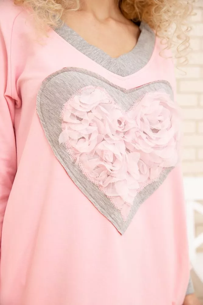 Купить Свободное женское платье, с сердцем, цвет Розовый, 167R2-3 - Фото №4