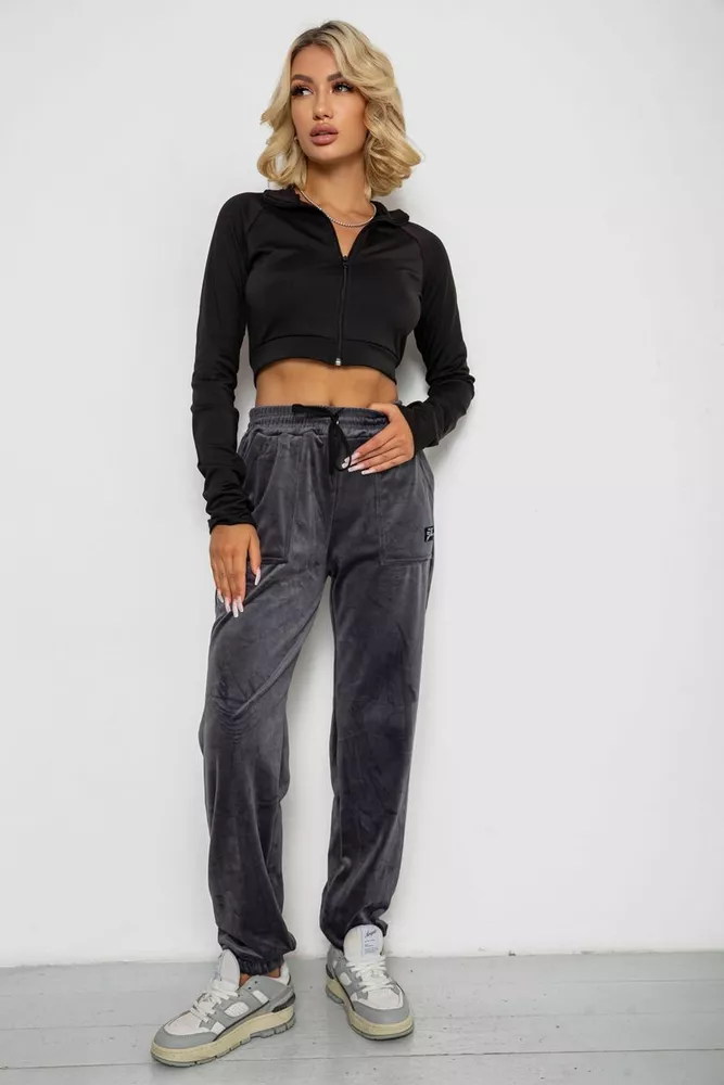 Купить Спортивные штаны велюровые женские на флисе  -уценка, цвет серый, 238R58649-U - Фото №2