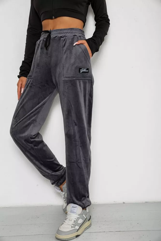 Купить Спортивные штаны велюровые женские на флисе  -уценка, цвет серый, 238R58649-U - Фото №3