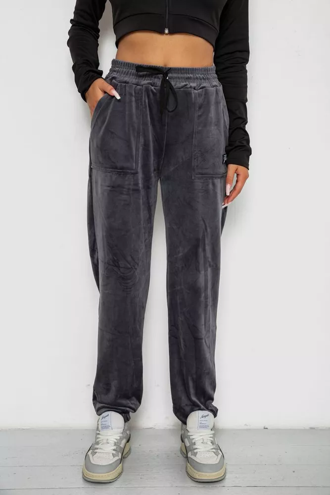 Купить Спортивные штаны велюровые женские на флисе  -уценка, цвет серый, 238R58649-U - Фото №1