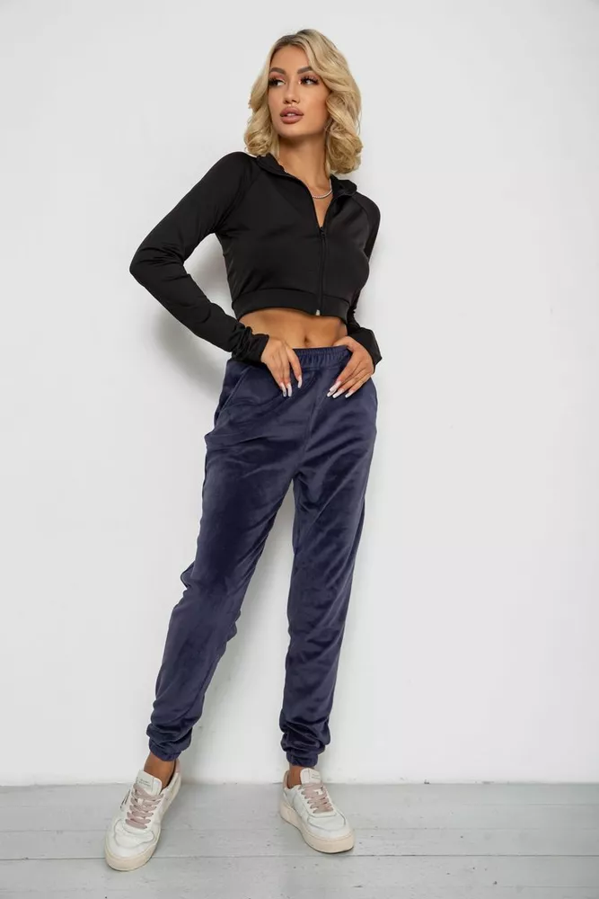 Купити Спортивні штани жіночі велюрові на флісі  -уцінка, колір синій, 238R58646-1-U оптом - Фото №2