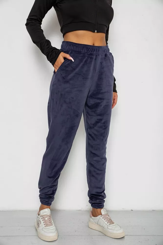 Купити Спортивні штани жіночі велюрові на флісі  -уцінка, колір синій, 238R58646-1-U оптом - Фото №3