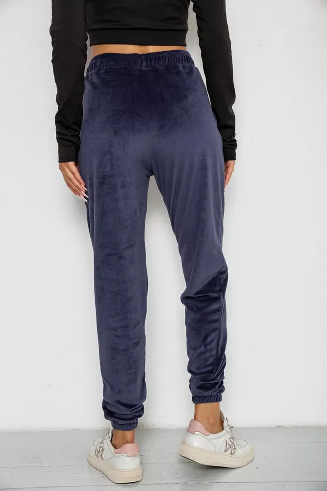 Купити Спортивні штани жіночі велюрові на флісі  -уцінка, колір синій, 238R58646-1-U оптом - Фото №4