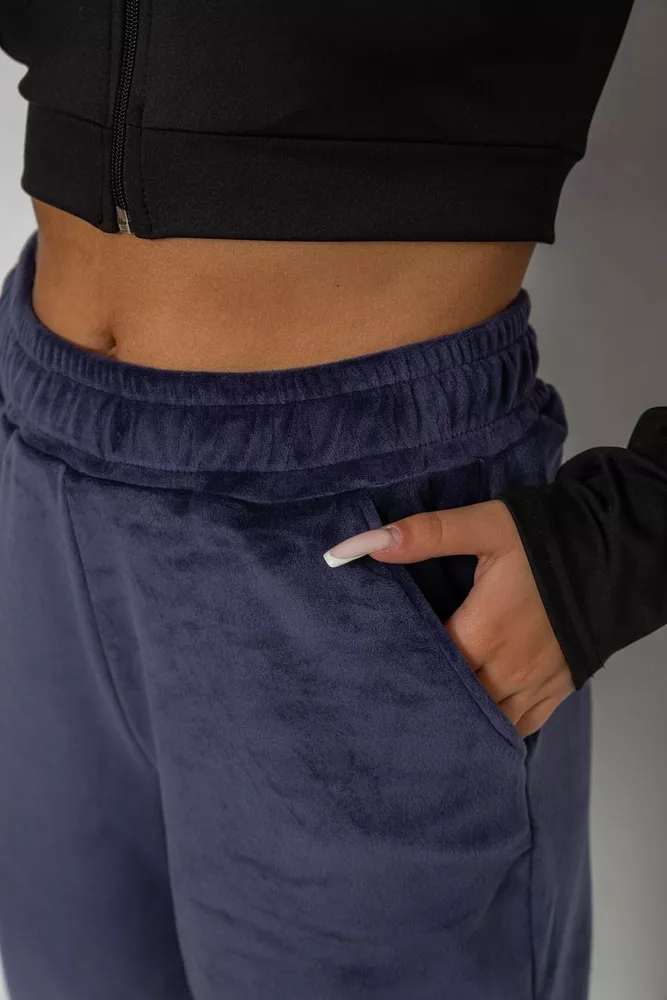 Купити Спортивні штани жіночі велюрові на флісі  -уцінка, колір синій, 238R58646-1-U оптом - Фото №5