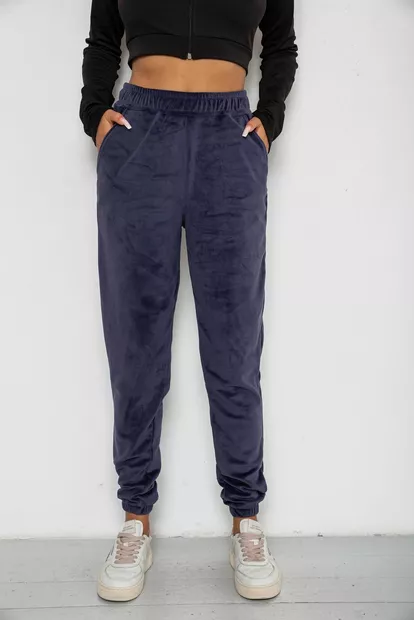 Спортивні штани жіночі велюрові на флісі  -уцінка, колір синій, 238R58646-1-U