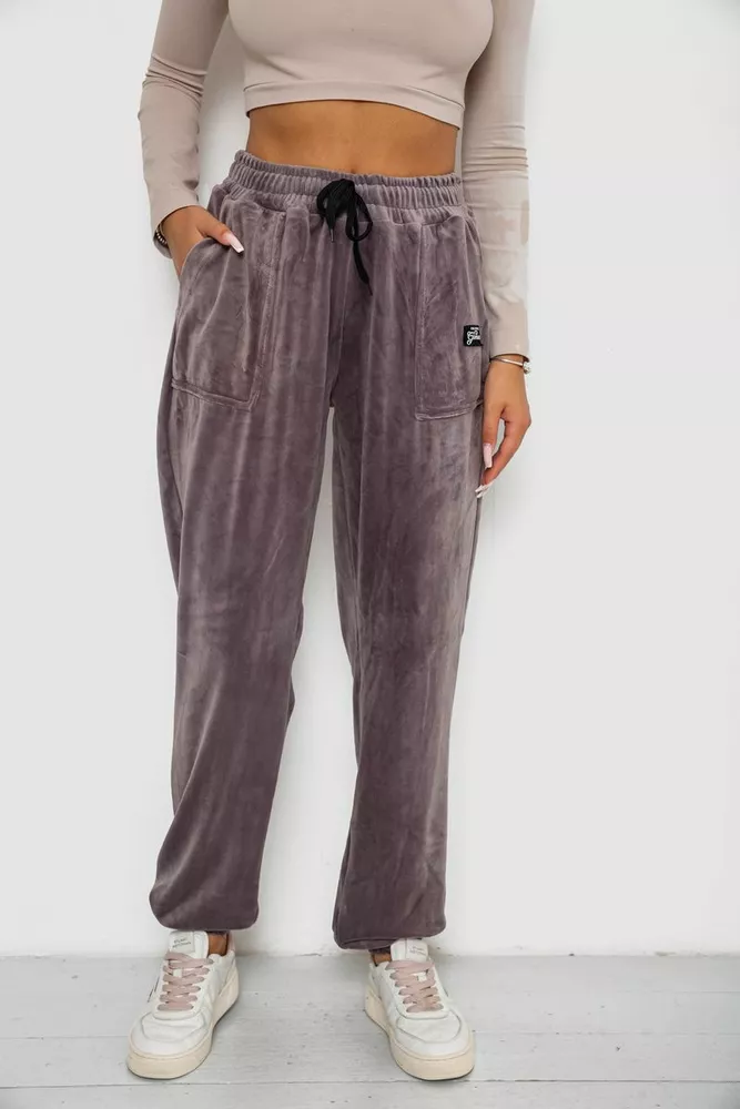 Купити Спортивні штани велюрові жіночі на флісі  -уцінка, колір мокко, 238R58649-1-U-15 - Фото №1