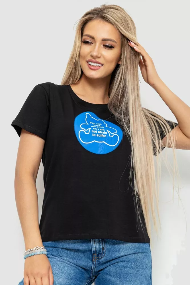 Купити Футболка жіноча з принтом, колір чорний, 221R3009 - Фото №1