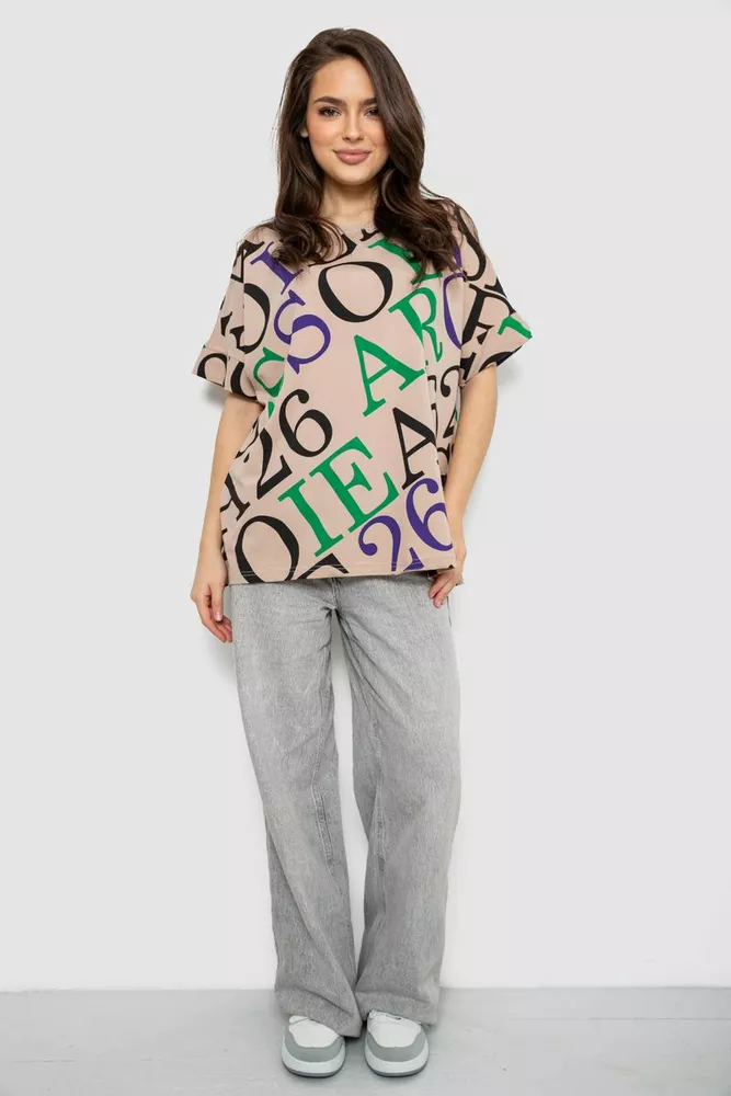 Купить Футболка женская с принтом, цвет светло-бежевый, 244R4002-1 - Фото №2