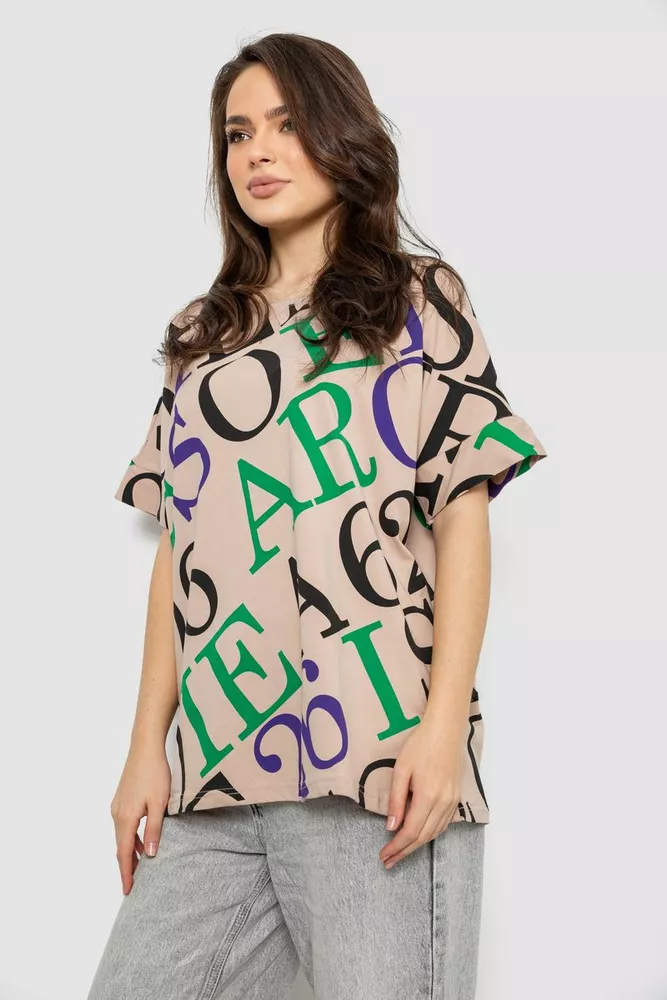 Купить Футболка женская с принтом, цвет светло-бежевый, 244R4002-1 - Фото №3