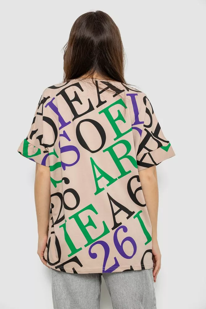 Купить Футболка женская с принтом, цвет светло-бежевый, 244R4002-1 - Фото №4