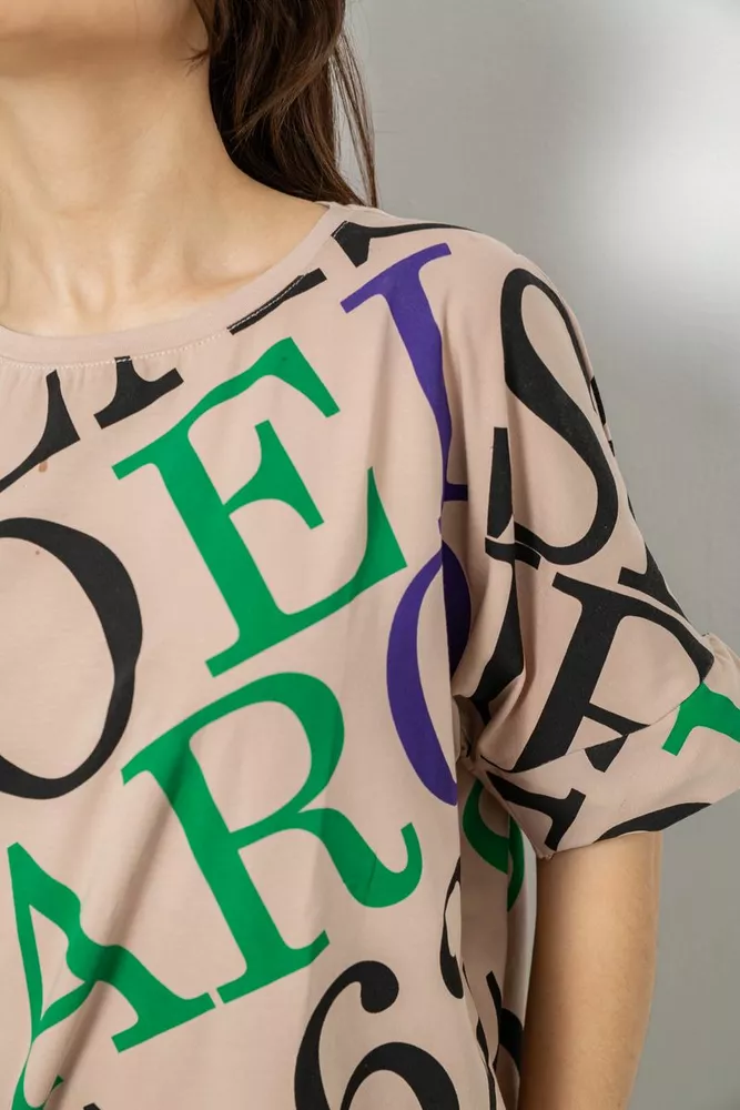 Купить Футболка женская с принтом, цвет светло-бежевый, 244R4002-1 - Фото №5