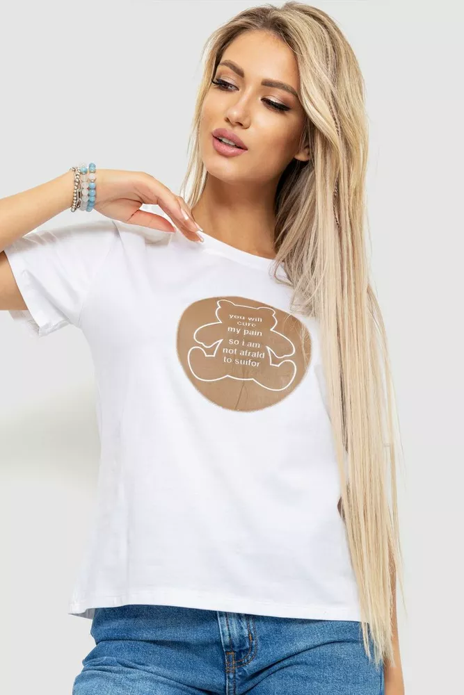 Купить Футболка женская с принтом, цвет белый, 221R3009 - Фото №1