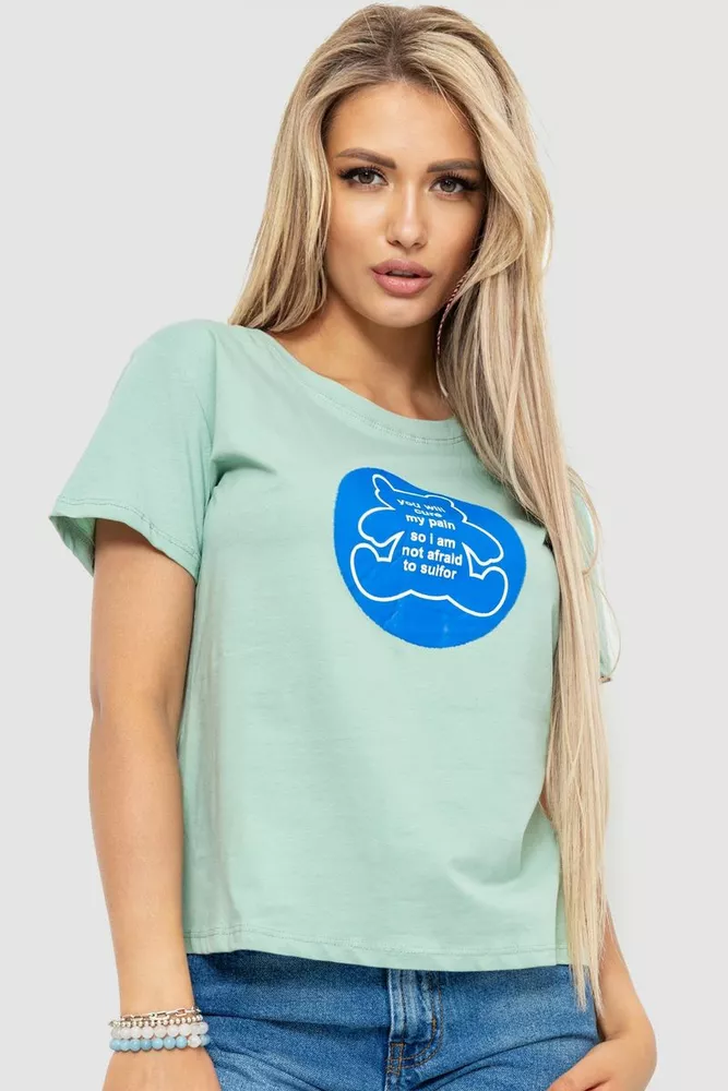 Купити Футболка жіноча з принтом, колір оливковий, 221R3009 - Фото №1