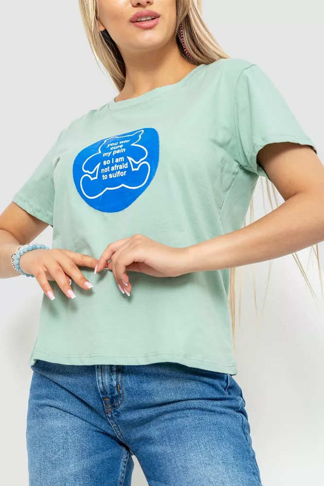 Купити Футболка жіноча з принтом, колір оливковий, 221R3009 - Фото №3