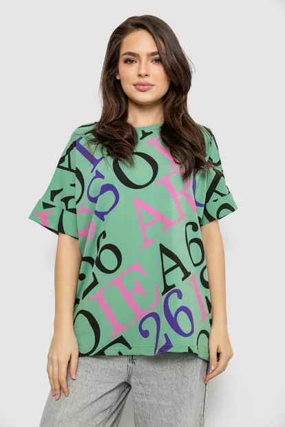 Футболка жіноча з принтом, колір оливковий, 244R4002-1